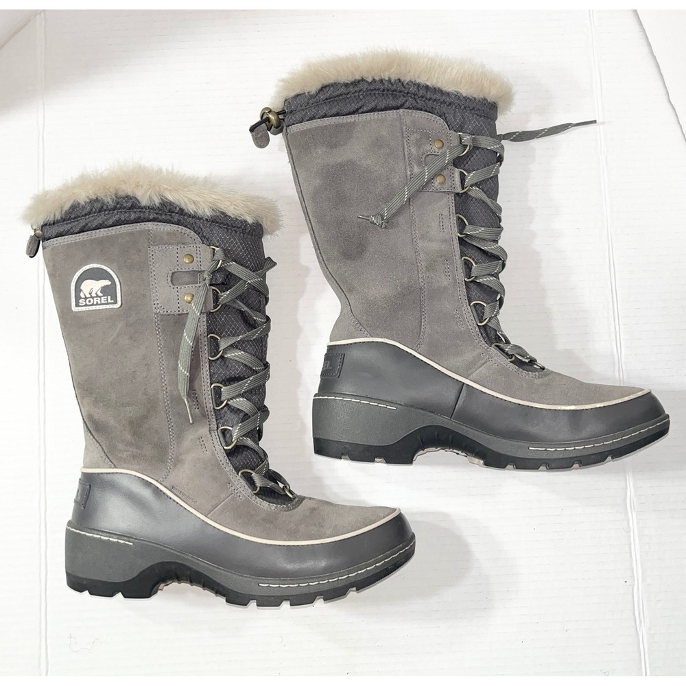 Sorel Tivoli III Boots Womens 8 Grey Waterproof Faux Fur Winter NL2537-052